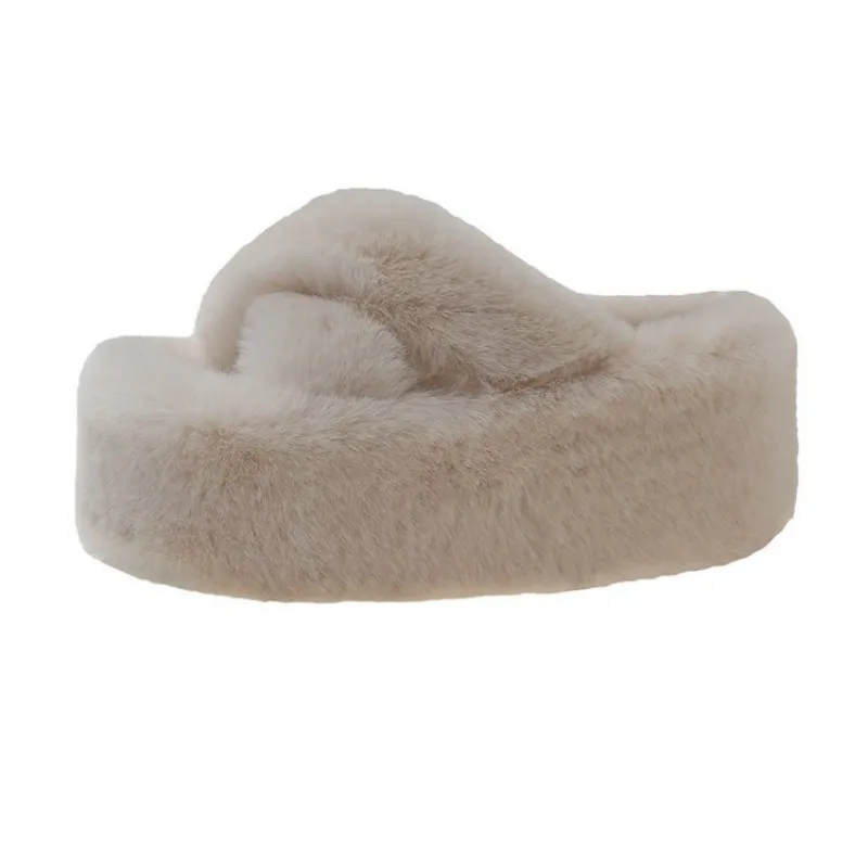 Cheap Winter Slippers Women 2024 New House Home Fur Slippers for Women Flat Platform Cozy Fuzzy Indoor Shoes Korean Slides