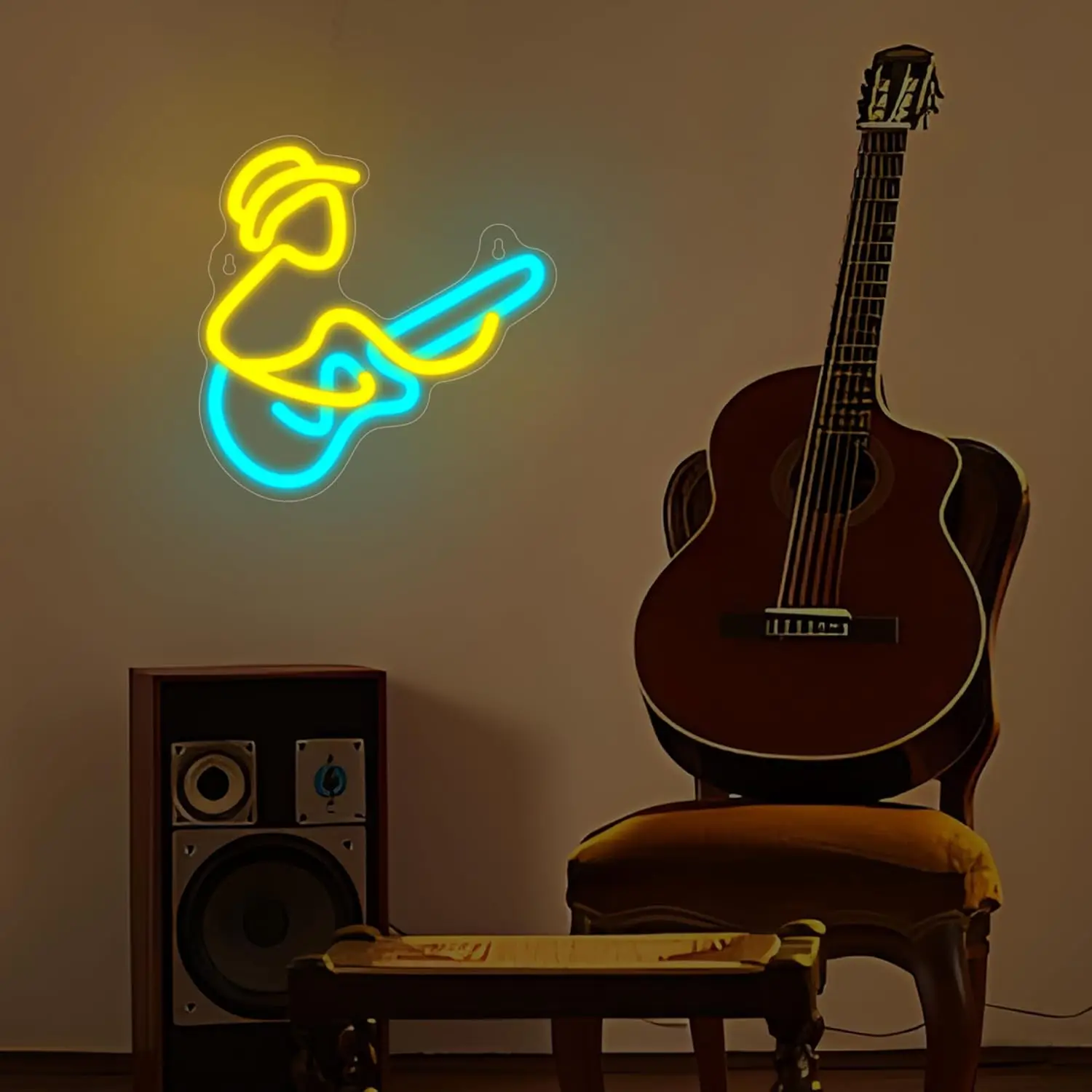 Guitar Neon Sign LED Wall Art USB Powered Electric Music Glow Lamp Instrument Theme Decor Home Studio Pub Party Hanging Light
