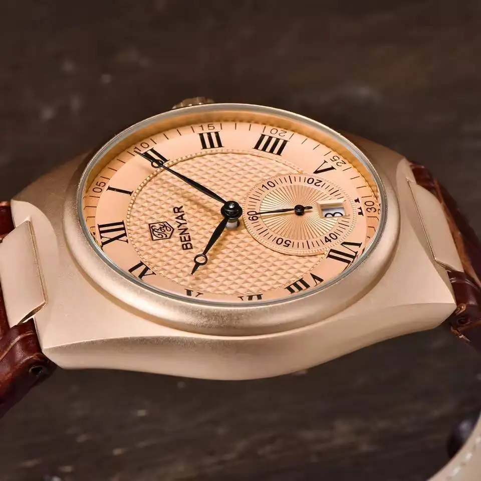 BENYAR 2025 Neue Top Marke Luxus Gold Quarzuhr Für Männer Original Sport Wasserdicht Militär leder Reloj Hombre