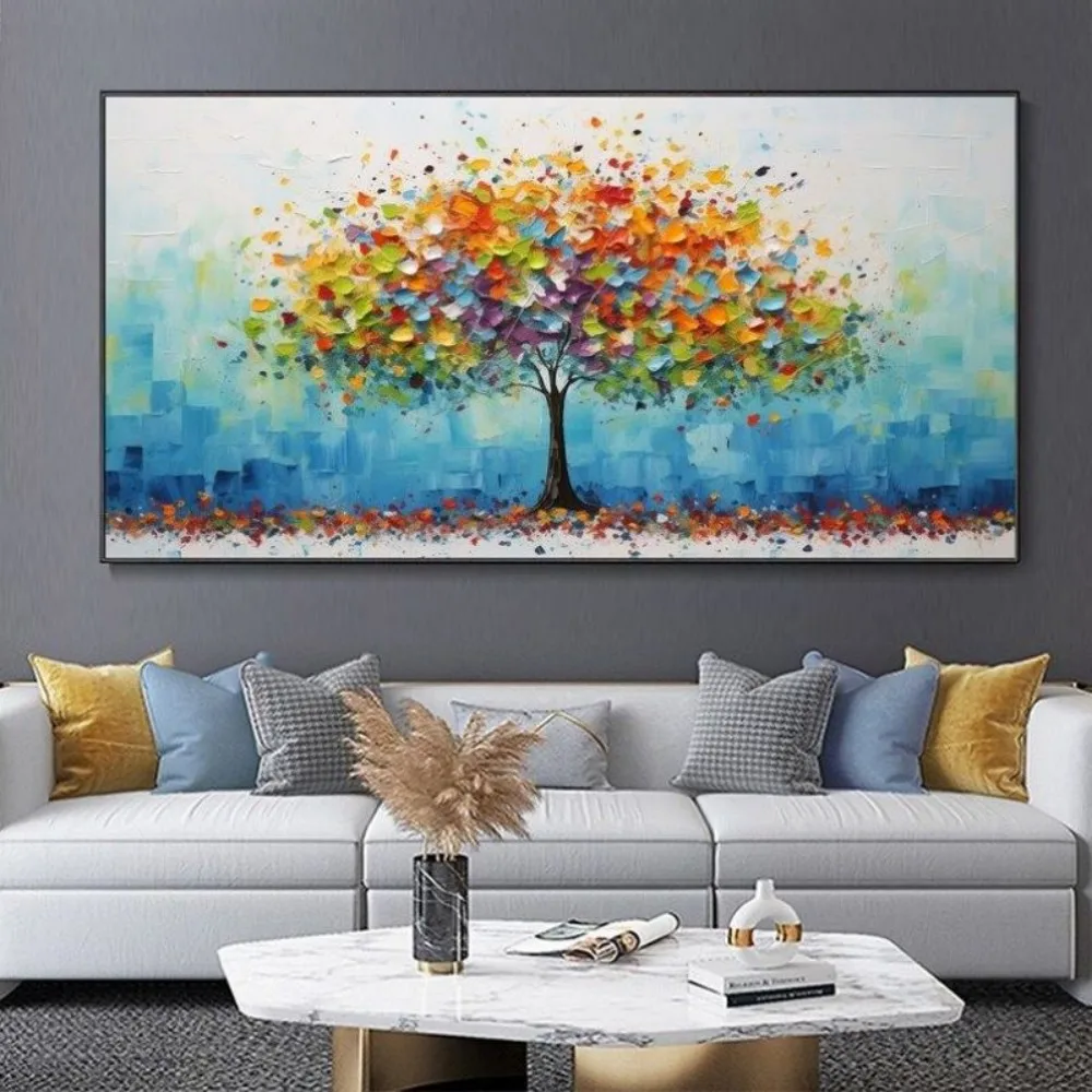 

100% Handmade Colorful Money Tree Landscape Artwork Modern Canvas Oil Painting Wall Art Korean Room Decor Home Decoration