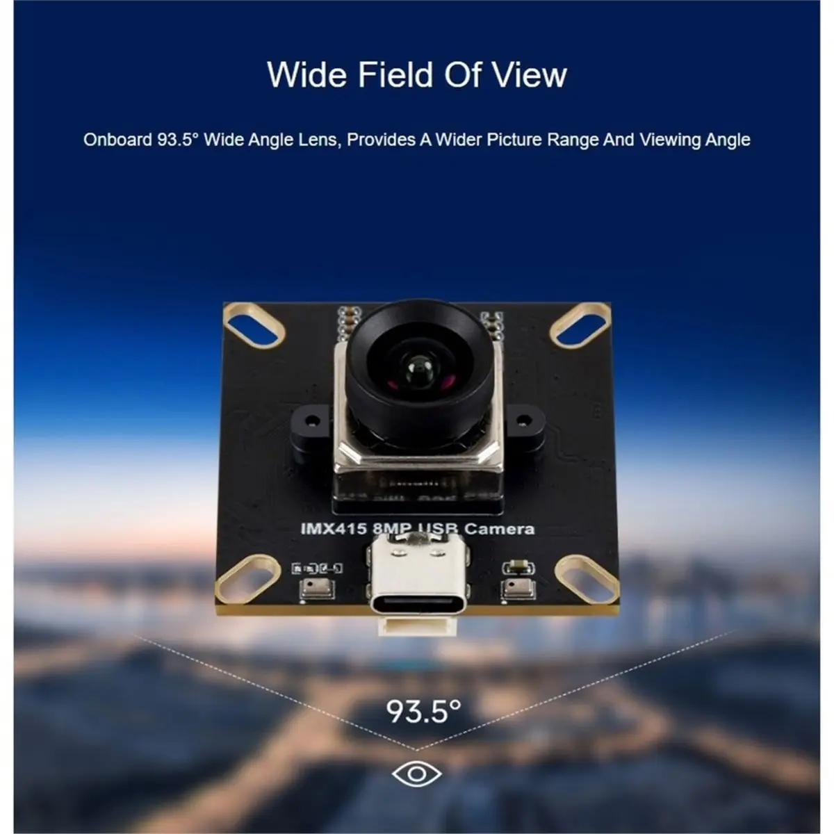 IMX415 8MP High-Resolution USB Camera Module Type B, USB2.0 Port Onboard Dual Mic 93.5° Wide Angle Lens -0.4% Distortion