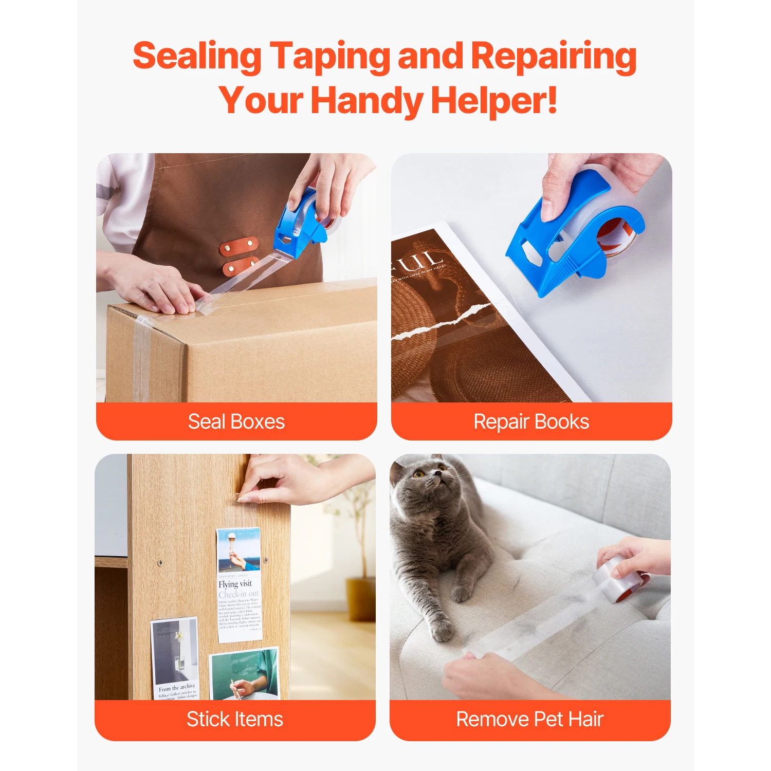 SucceBuy 1.5in Core 6 Rolls Clear Packing Tape with Dispenser 2.7 Mil Shipping Tape Designed for Moving Boxes Storage Mailing