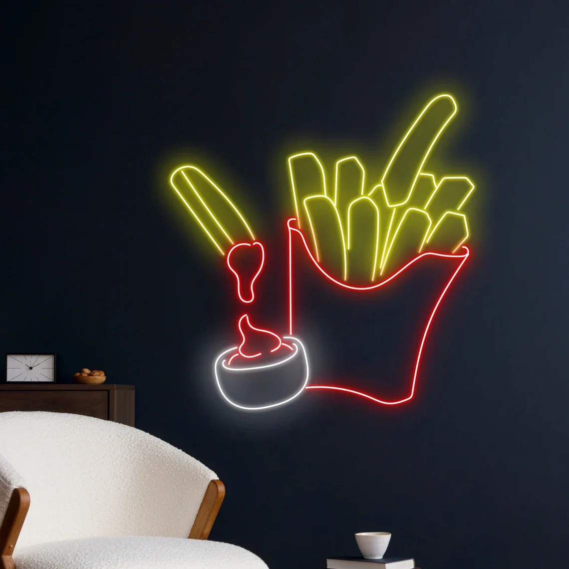 French Fries Neon Sign Food Art Custom Sign Street Food Signboard Junk Fries Coffee Bar Wall Neon Bar Man Cave Game Room