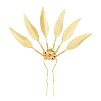 Thai Golden Metal Leaf Hair Accessories Hairpin Vintage Ethnic Rhinestone Flower U-shaped Hair Fork Egyptian Indian Jewelry
