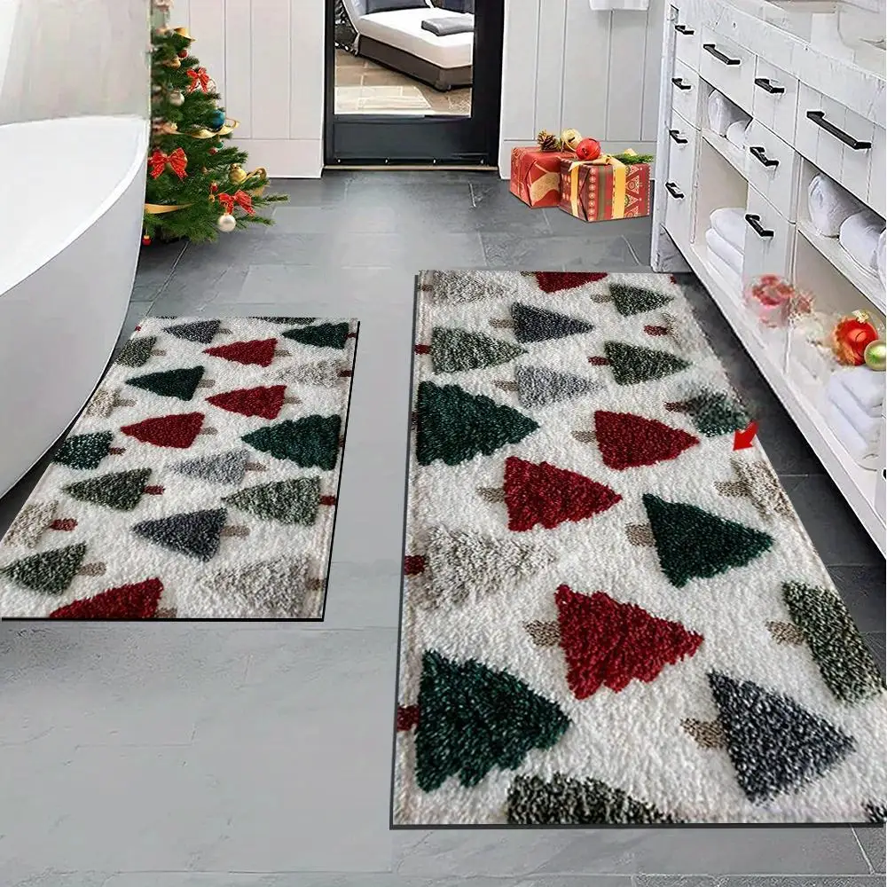 VIKAMA Christmas Bathroom Non slip Mat Machine Washable Bathroom Shower Room Water Absorption Quick Drying Carpet Home Decor