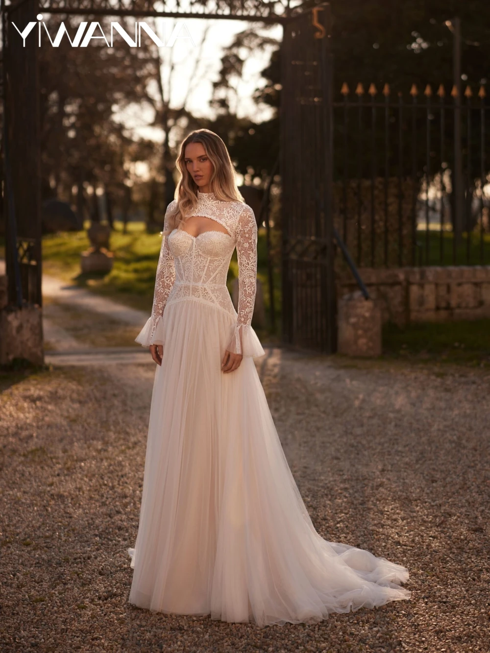 

Detachable Train A-line Lace Long Wedding Dress Romantic Sweetheart Neck Bridal Gown New Customized Ivory Dresses For Bride