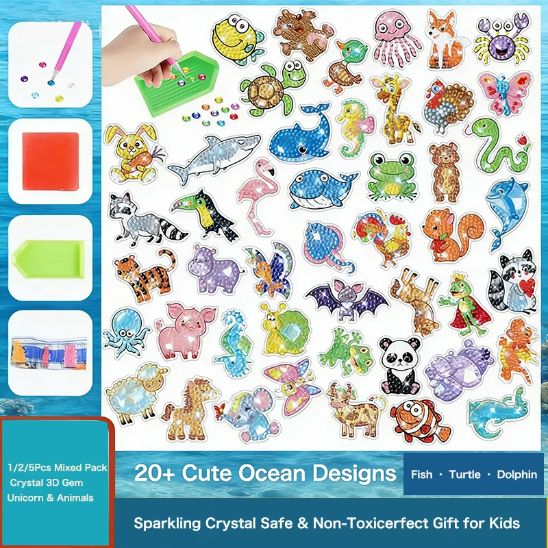 

Cute Cartoon Sea Animal Kids Diamond Painting Stickers DIY 5D Diamond Art Stickers Self-Adhesive Water Bottle Cup Phone Back