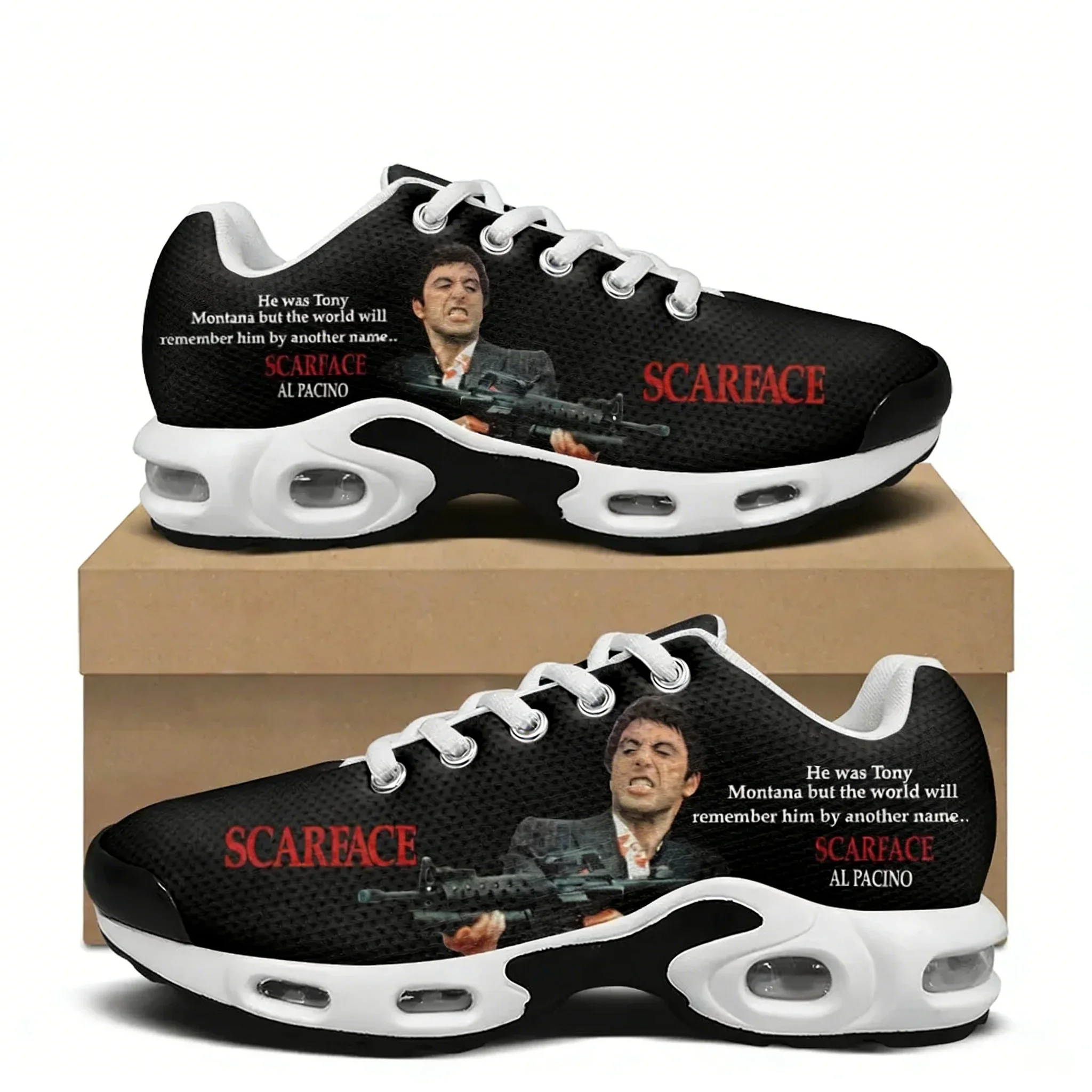 Scarface Air Cushion Sneakers Hot Movie Tony Montana Mens Womens Hiking Running Shoes Mountain Climbing Sports Casual Shoes view 2