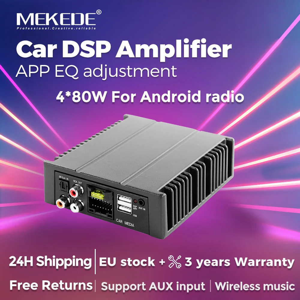 MEKEDE 4*80W Amplificatore di potenza per auto Installazione non distruttiva DSP Altoparlante audio per auto per Android Amp dedicato a grande schermo AUX