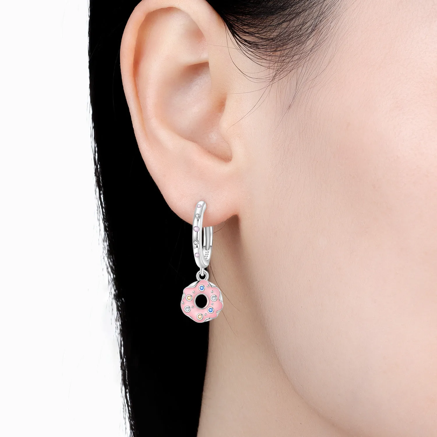 Orstarry 925 Sterling Silver Pink Donut Food Drop Earrings Women Earrings Party Original Jewelry Birthday Wedding Gifts