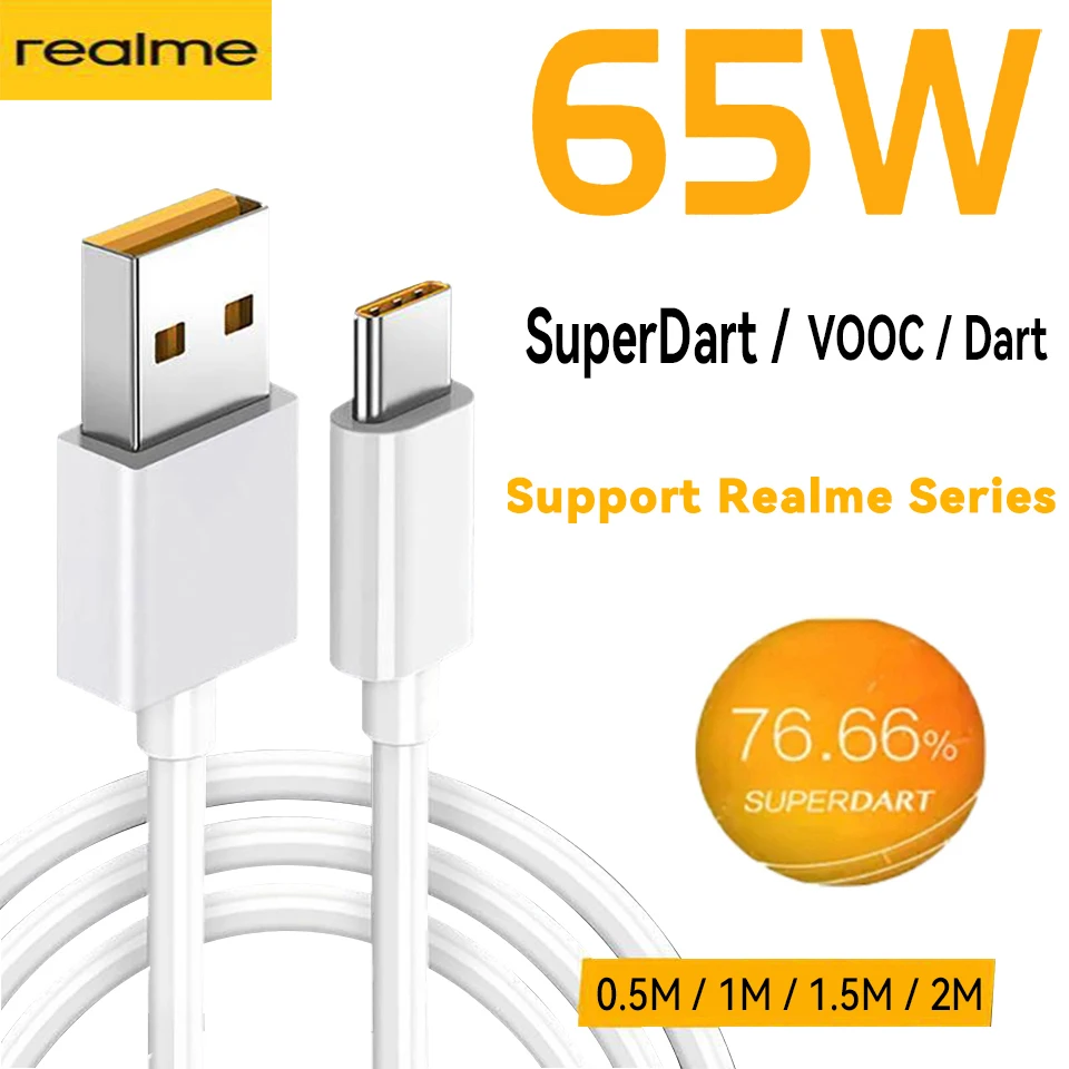 Оригинальный кабель Realme Superdart Fast Charge USB Type C для Realme Gt2 Pro 8 Neo 2T 2 Narzo 30 Pro 5G 65W 6.5A Vooc Realmi X7 Pro