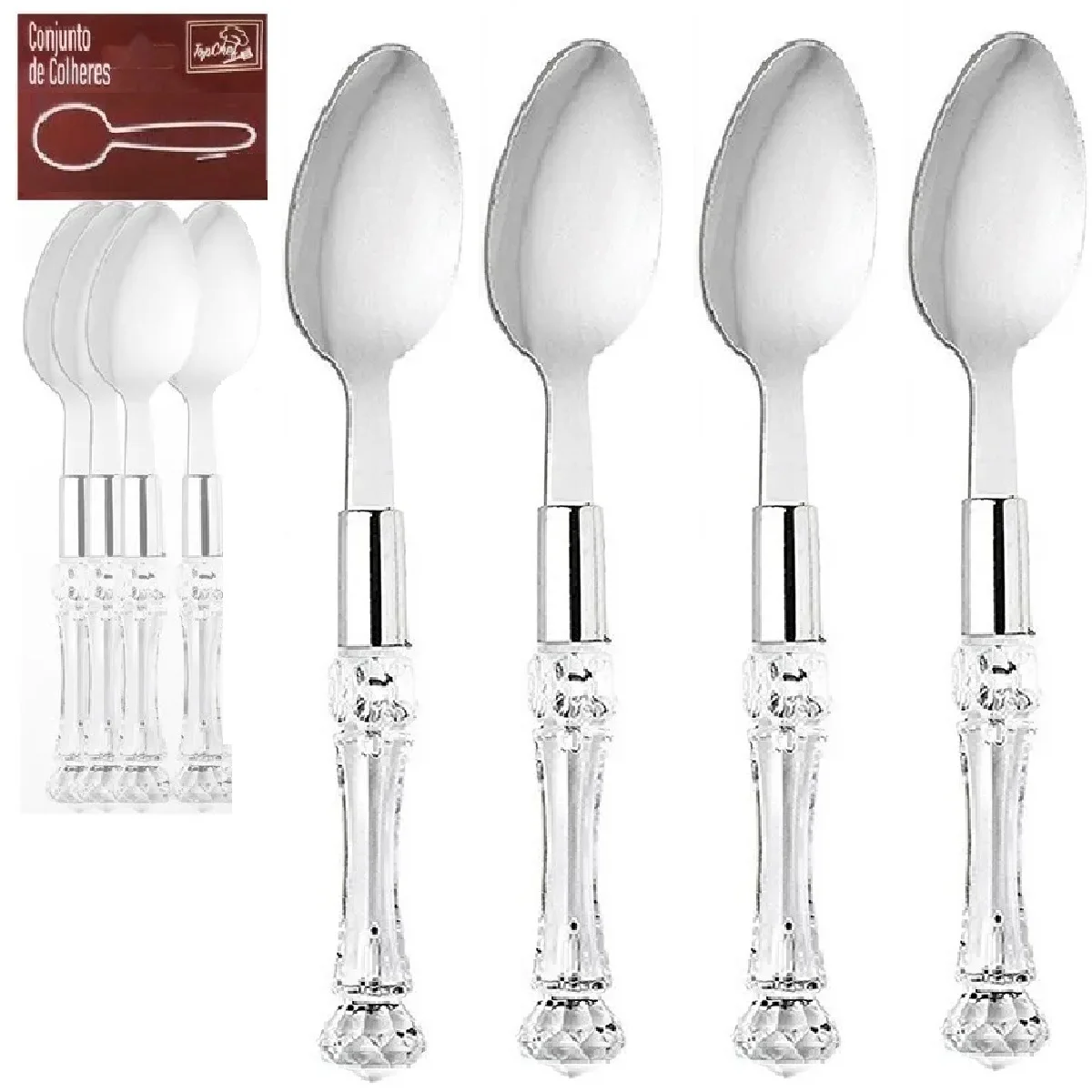 4 Chrome Inox Spoon Kit With Transparent Cable