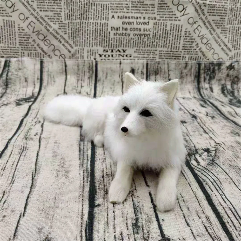 new plastic&furs real life lying white fox model handicraft home decoration gift about 29x12cm a2927