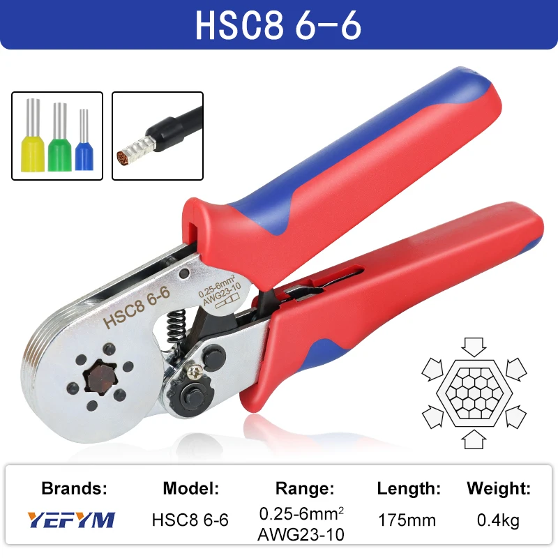 Beentje Krimptang HSC8 6-4/6-6 Elektrische Crimper Tang Voor Draad End Crimp Buis Terminals elektrische Circuit Reparatie