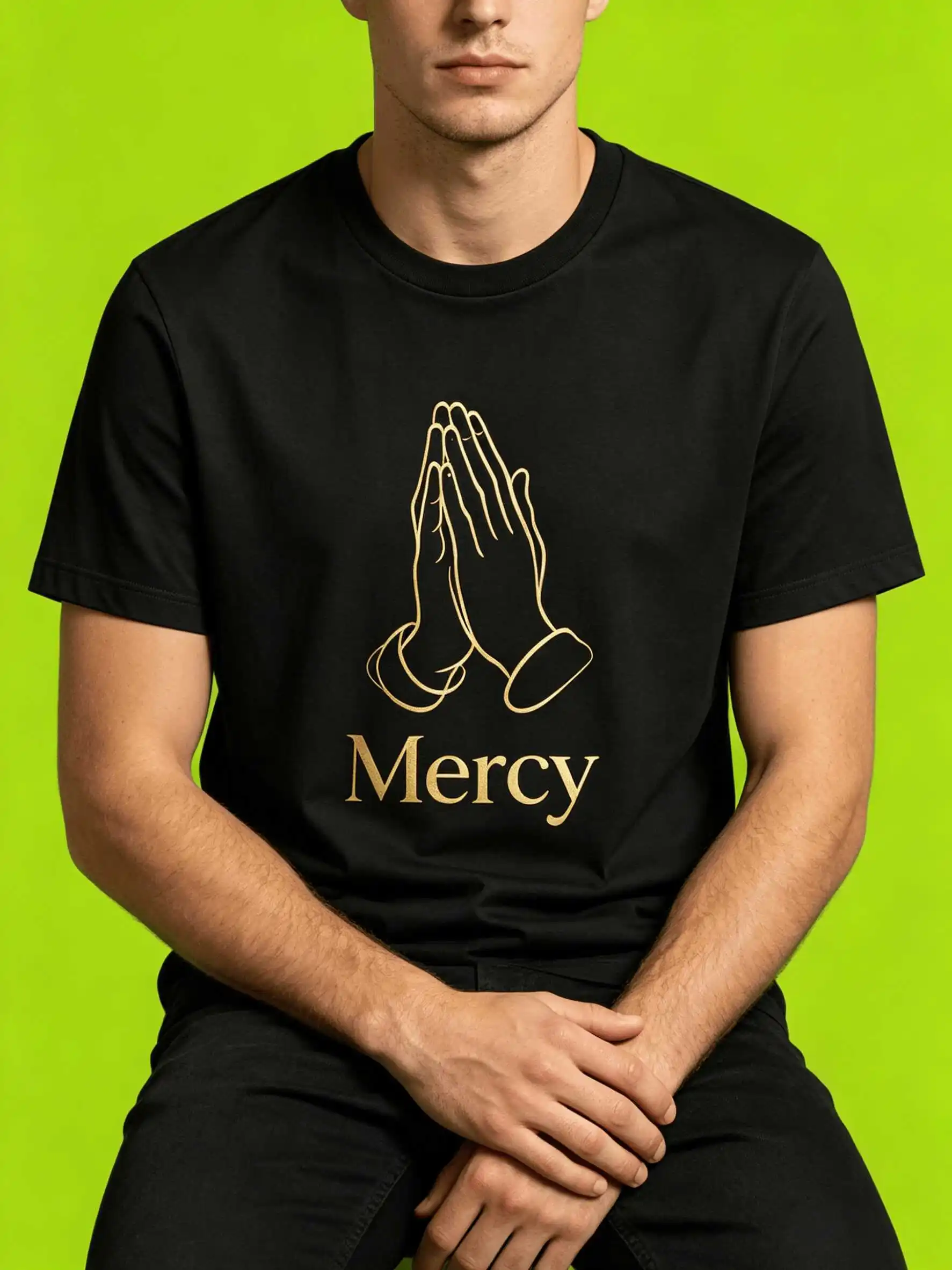 US Fast Shipping 2026 Summer Mercy Prayer Hands Tee Gold Christian Faith T-Shirt
