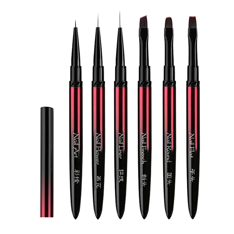 

6Pcs Multifunctional Nail Art Brush Set Classical Liner Drawing Slant Petite Shading Flat Shapes for Nail Decoration