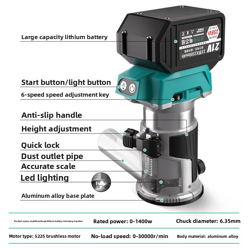 Bürstenloser Lithium-Batterie-Trimmer, kabellose Multifunktions-Schlitzmaschine für die Holzbearbeitung, Aluminium-Kunststoff-Platten-Graviermaschine