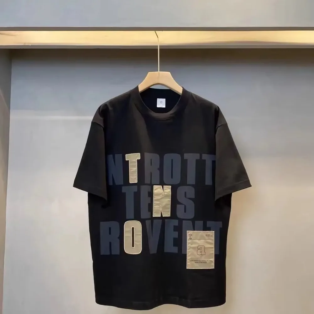 2025 Summer New Fashion Versatile Loose Printed Letter Short-sleeved T-shirt High-end Street Pure Cotton Round Neck Top Ins Y2k