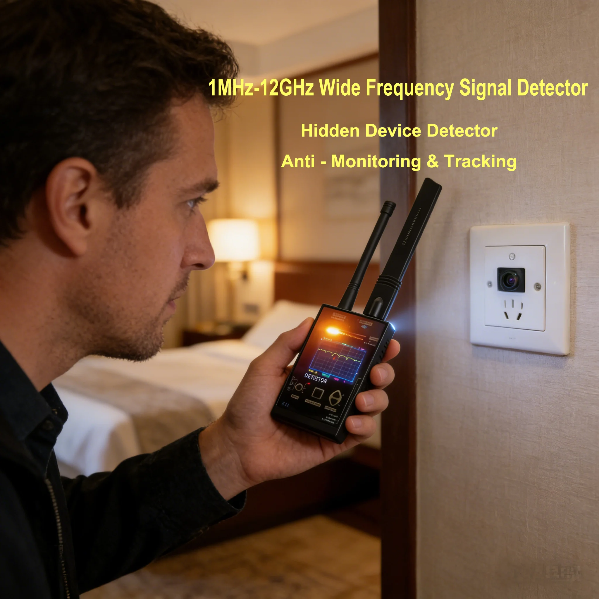 

Wireless Signal Detector 1MHz-12GHz Scanner,Hidden Camera/Listening Device/Sleep GPS Detection | Home/Travel/Car/Hotel Security