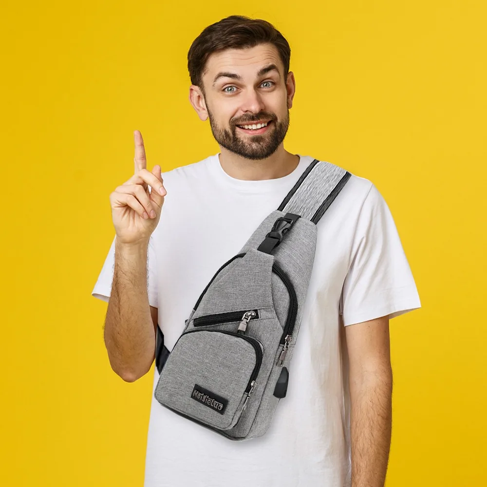 Bolso de pecho antirrobo para hombre, bandolera de mensajero de viaje corto, bolso de cuero para hombre, mochila cruzada con carga USB, paquete escolar