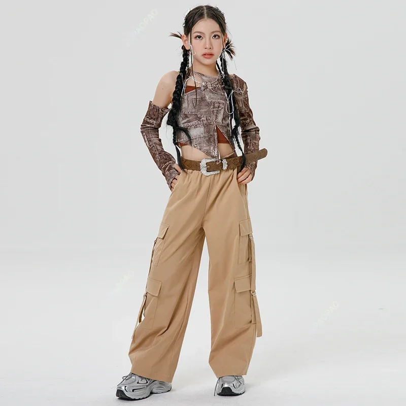 3pcs Jazz Style Hip-hop Costume Urban Dance Girl Clothes Performance Dancer Stage Outfit Children Model Catwalk Singer Teenage