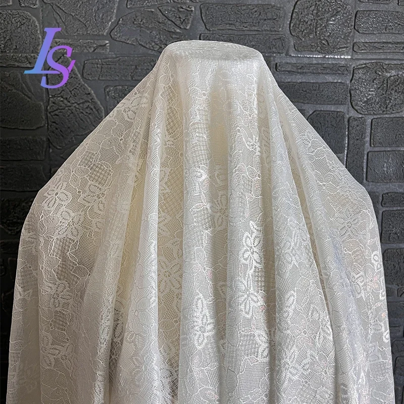 Embroidered Mesh Fabric White Dress Wedding Dress Clothing Designer Apparel Sewing Fabric Wholesale Cloth Meters Diy Material