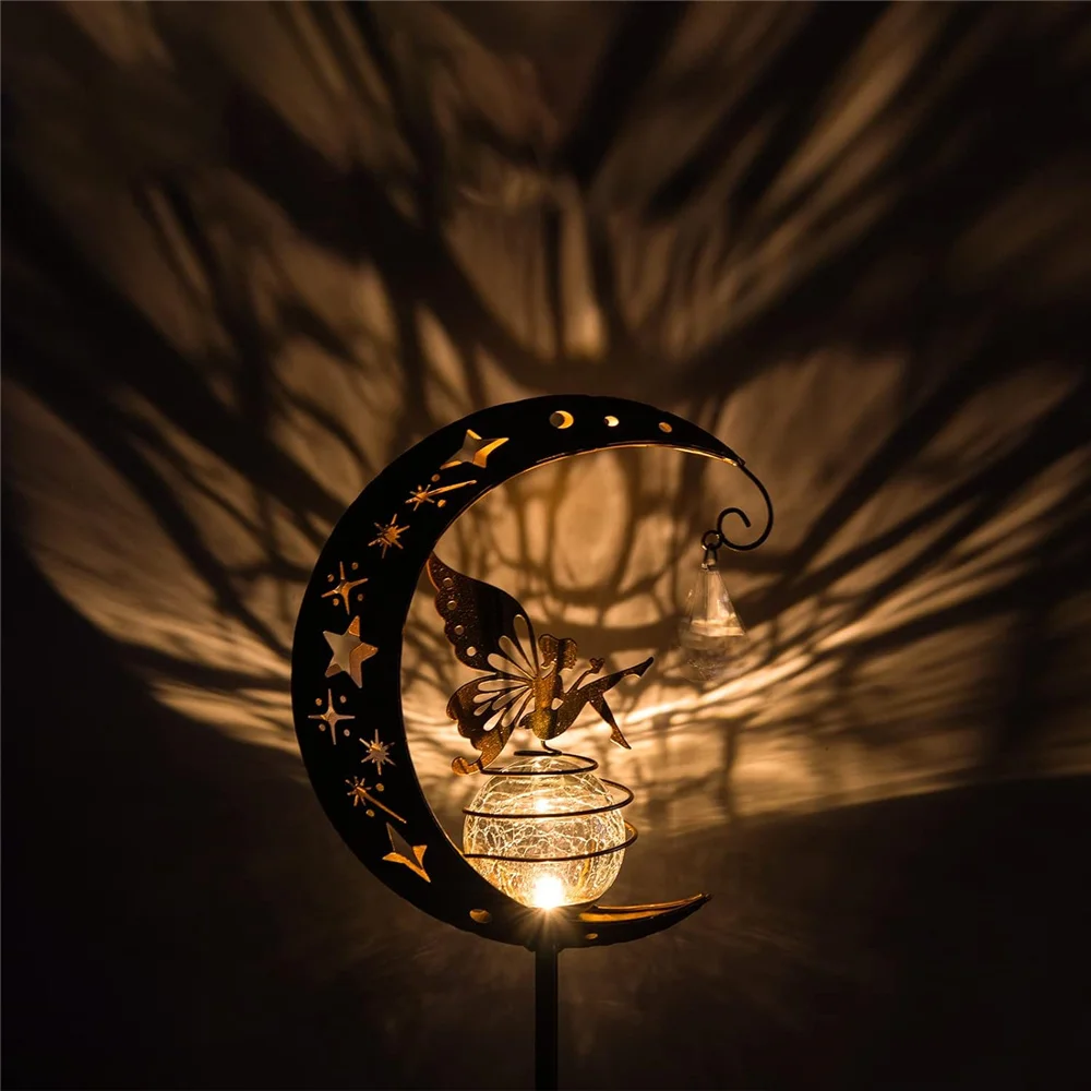 Garden Solar Light Outdoor Decorative Moon Fairy Glass Globe Angel Decor Waterproof Solar Lamp for Pathway Lawn Patio Courtyard