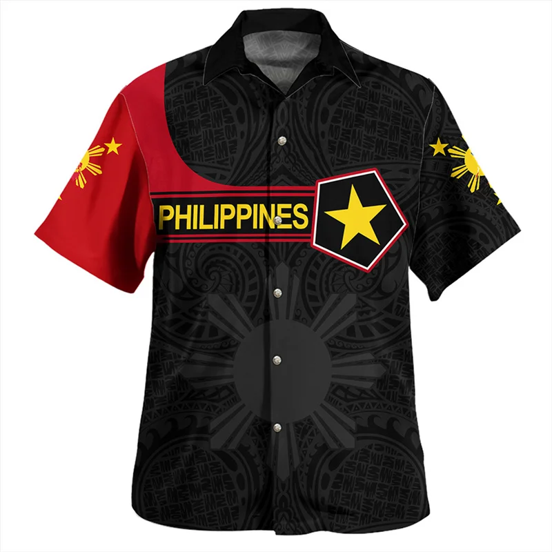 Summer Vintage 3D Printing Republic Of The Philippines National Flag Shirts PINOY  Filipinos Emblem Graphic Short Shirts Men Top