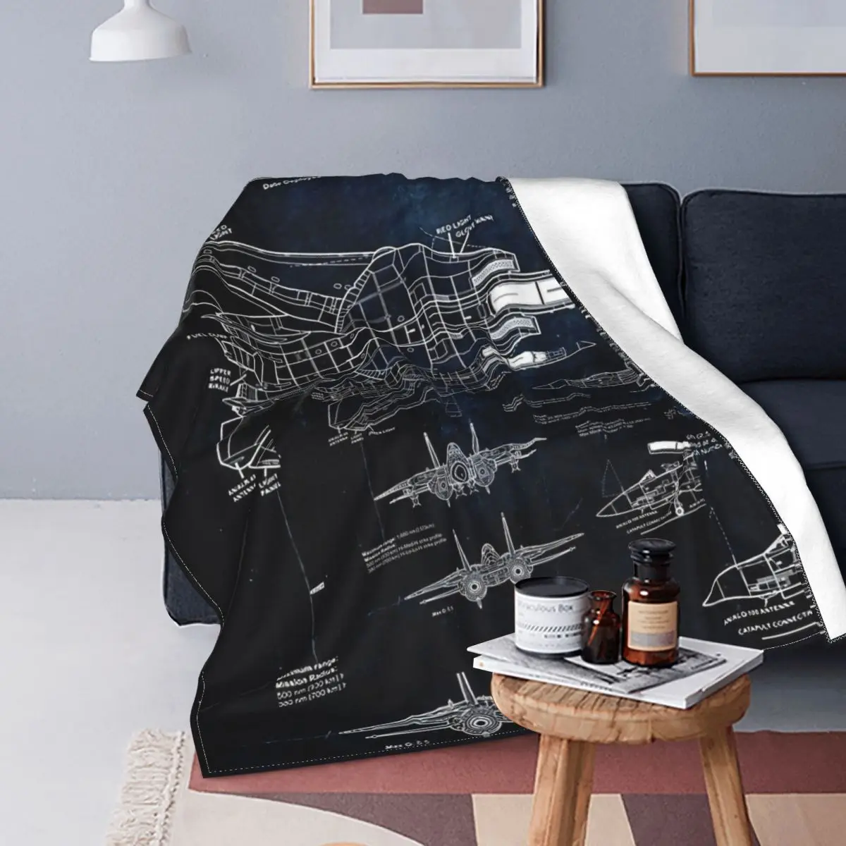 Tomcat F-14 Blueprint USAF Navy Blankets Plush Awesome Breathable Throw Blankets for Home Restaurant Decoration