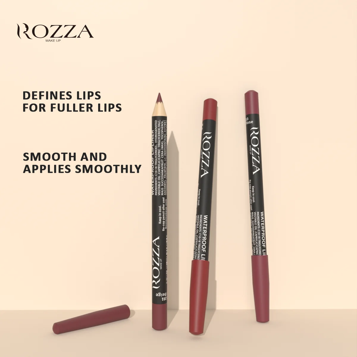 Rozza – ensemble de crayons à lèvres nus – Crayons à lèvres résistants à l'eau et finition mate avec squalane, ne tache pas, dans des nuances de baies et de corail