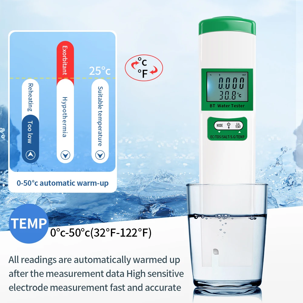 PH-метр 5 в 1 с Bluetooth, тестер воды и соли, EC TDS, SG, 2 в 1