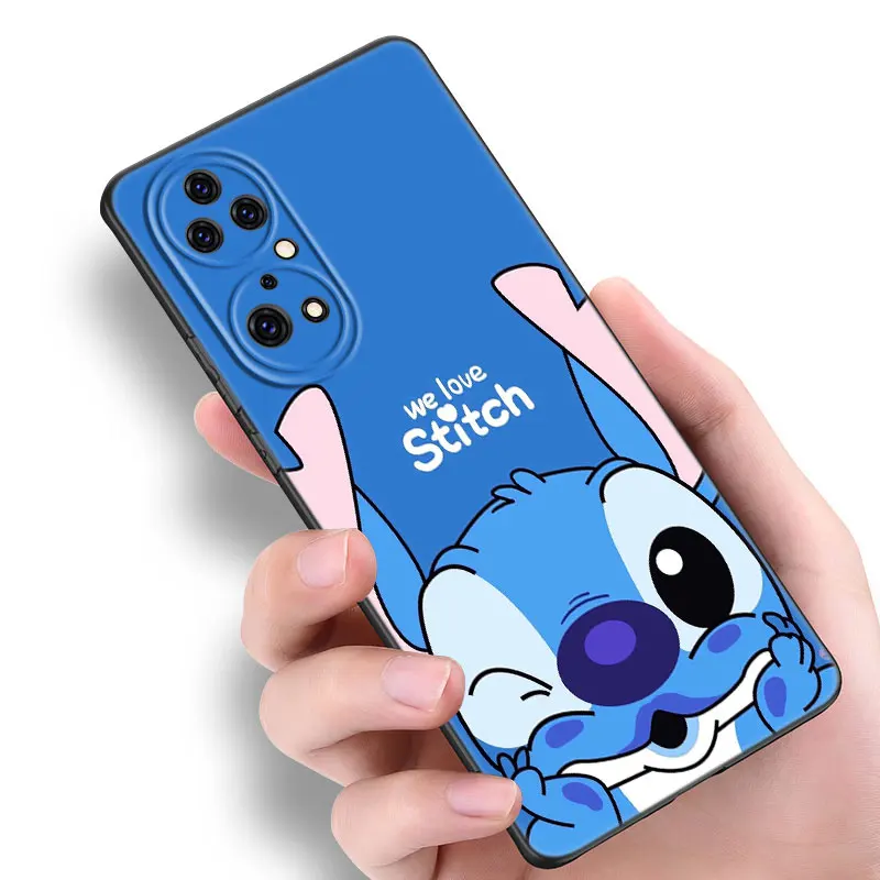 Disney Cute Angel And Stitch Black Case For Huawei NOVA 9 8i 7i 7 SE Y60 5T Mate 40 20 10 Honor X40i 30S 70 Pro + 50 Lite Cover