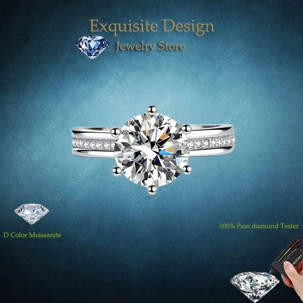 

Exquisite Design 3Carat Moissanite Six Pronged Setting Women Rings, Exquisite Lady 18K White Gold Advanced Sense Rings for Gifts
