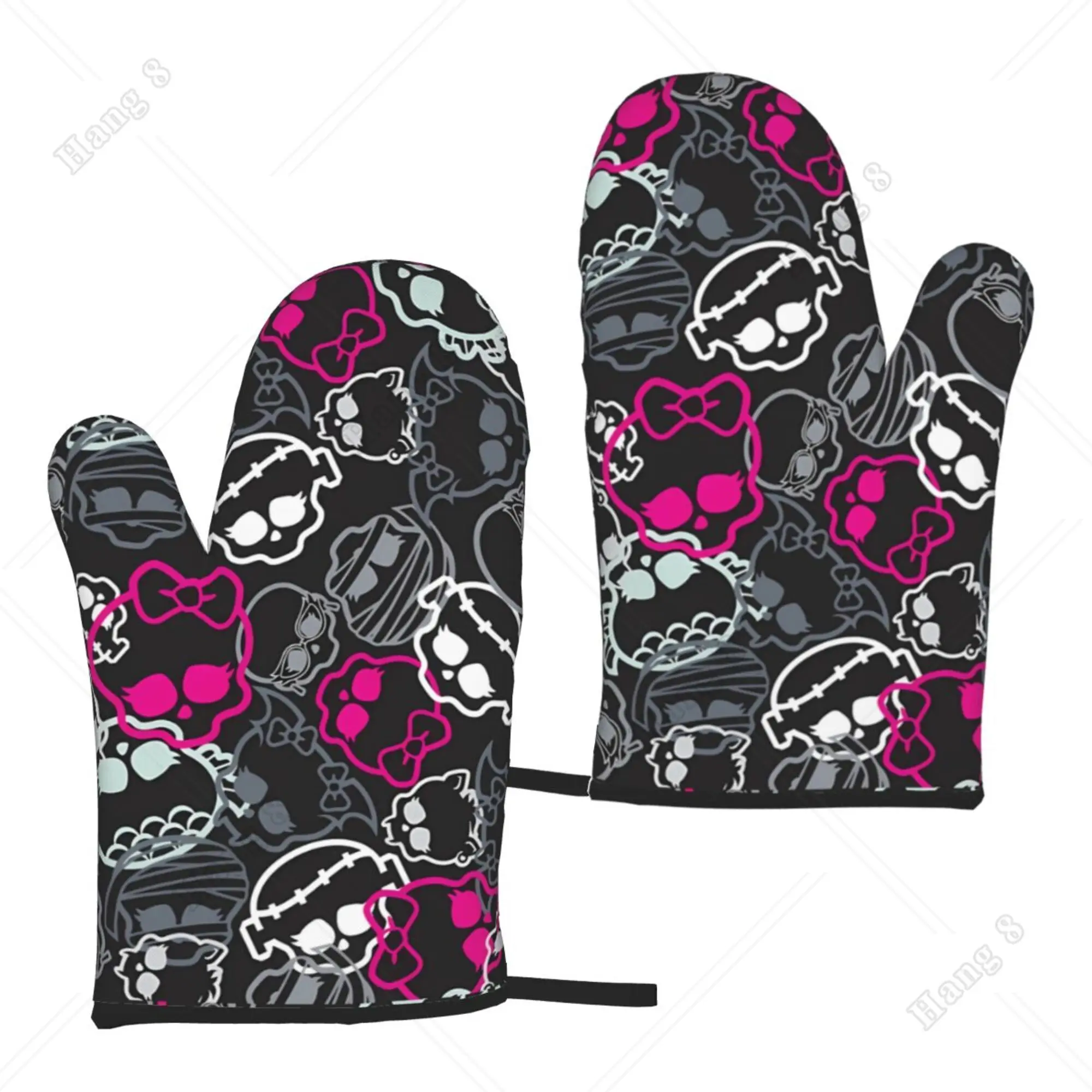 

Gothic Sugar Skull Vampire Pink Black Oven Gloves One Size Unisex Oven Mitts 2pcs Heat Resistant Grilling Baking Kitchen