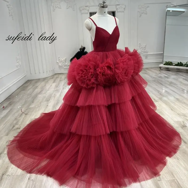 Elegant red halter cake dress 2023 bridal wedding dress