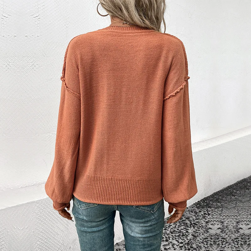 Autumn and Winter Women's Sweater Knitted Pullover V-neck Loose Long Sleeve Solid Soft Knitwear Jumpers Basic Sweaters for Women