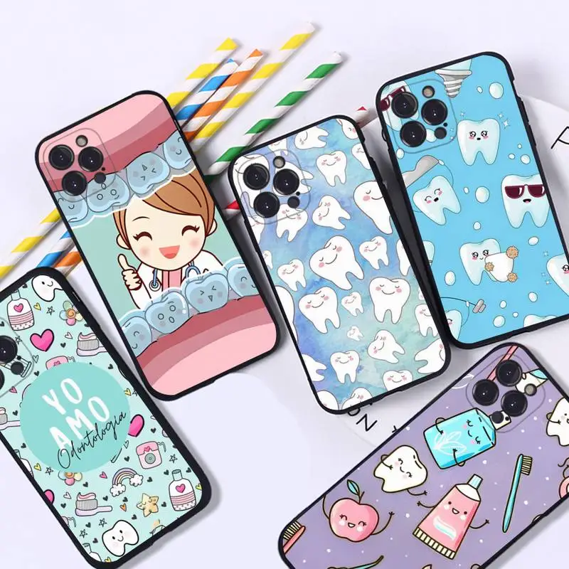 Cute Dentist Teeth Phone Case For iPhone 14 11 12 13 Mini Pro Max 8 7 6 6S Plus X SE 2020 XR XS Funda Case