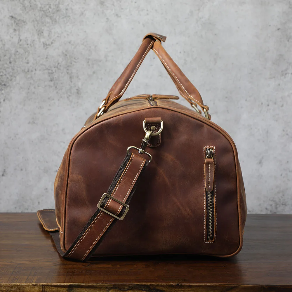 S.WORKER Vollnarbenleder Herren-Reisetasche mit mehreren Fächern, große Kapazität, Weekender-Reisetasche aus Vollnarbenleder – Detail 8
