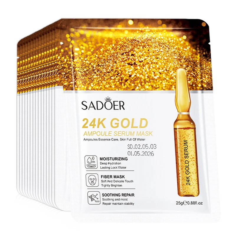 10 Uds SAODER 24K oro mascarillas faciales cuidado de la piel reafirmante hidratante nutritivo mascarilla Facial productos para el cuidado de la piel