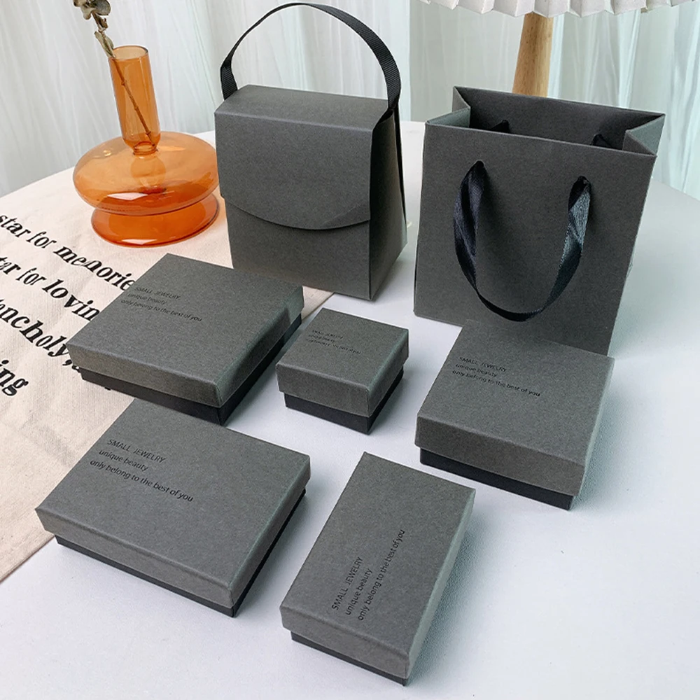 Grey Black Paper Jewelry Box Bracelet Necklace Ring Earring Box Handmde Kraft Wedding Gifts Packaging Box Jewelry Accessories