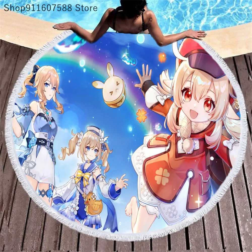 

Game Genshin Impact Round Beach Towel Anime Thick Shower Bath Towels Microfiber Summer Swim Circle Yoga Mat 150cm With Tassels