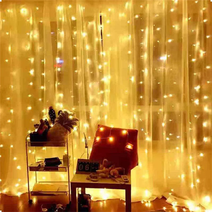 3X3/3X1M Led Ijskegelgordijn Fee String Lights Slinger Usb Koperdraad Kerstverlichting Decoratie Voor Feest Bruiloft Nieuwjaar