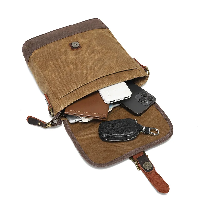 Vintage canvas shoulder bag fashion cross-body wear resistant small chest bag men's leather briefcase