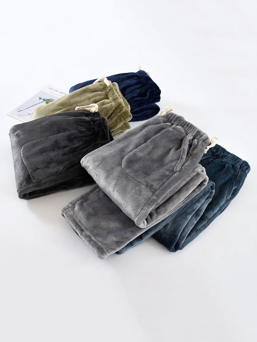 Thi Coral Fce Sp Pants Men's Winter Fce Straight Leg Loose Large Size Extended Flannel Home Pants Can Be Worn outside