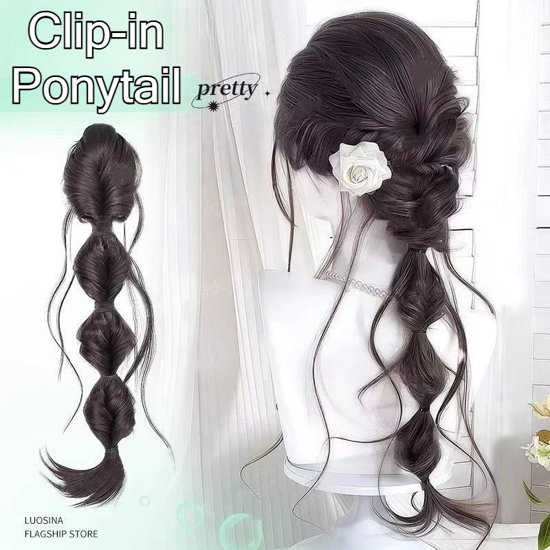 

18-дюймовые парики с пузырьковыми косами для женщин, синтетический зажим для волос, наращивание хвоста, накладные длинные косы, хвостики, реалистичный парик из волос