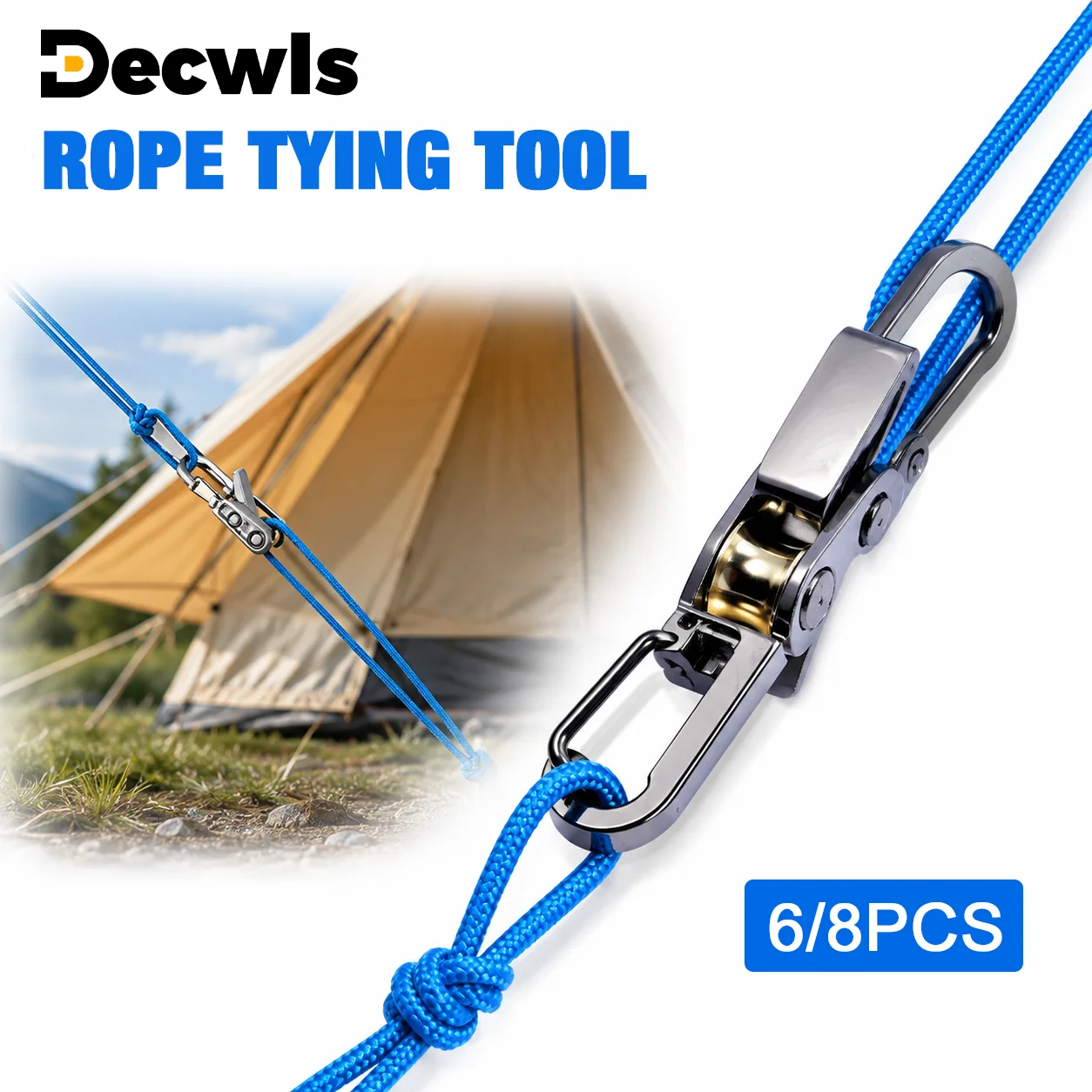 High Quality Rope Tying Tool Metal Pulley Camping Tent Securing Rope with Heavy-Duty Retractable Buckle & Accessory Rope Boating