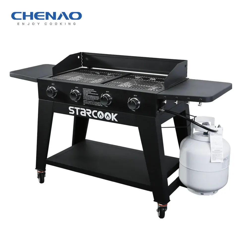 Gas Stove 4 Burner Table Gas Stove Gas Tank Support BBQ Grill For Outdoor Flat Top Griddle