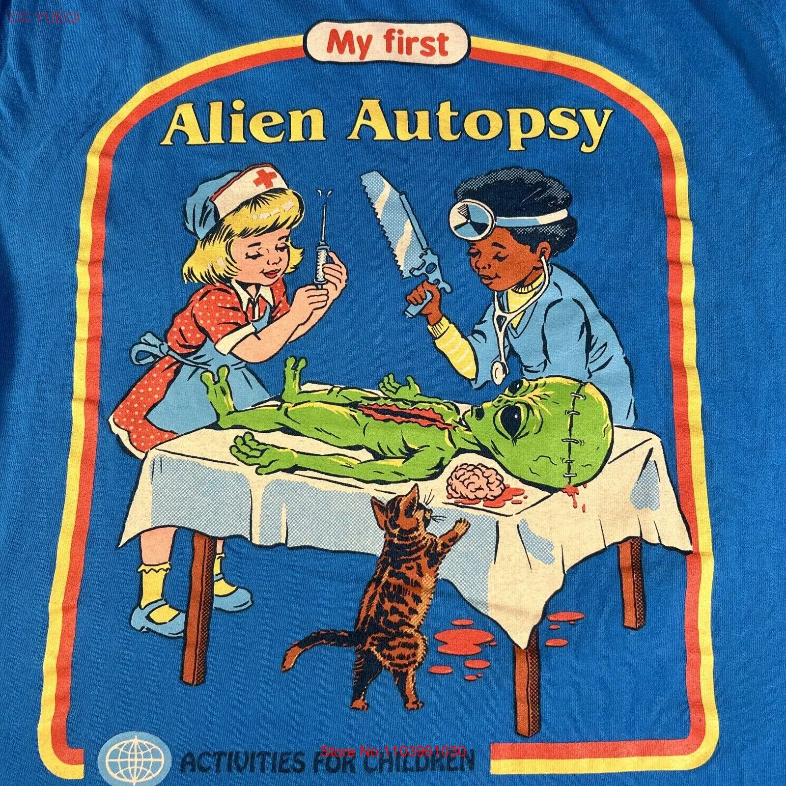 STEVEN RHODES MY FIRST ALIEN AUTOPSY ACTIVITIES CHILDREN FUNNY GRAPHIC T-SHIRT S