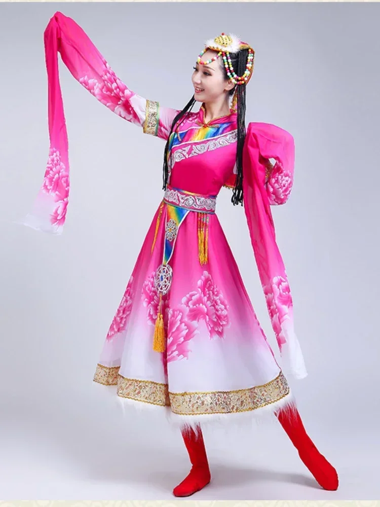 伝統チベット民族舞踊衣装中国の民族舞踊ウォータースリーブモンゴル衣装女性古典国家ダンスドレス