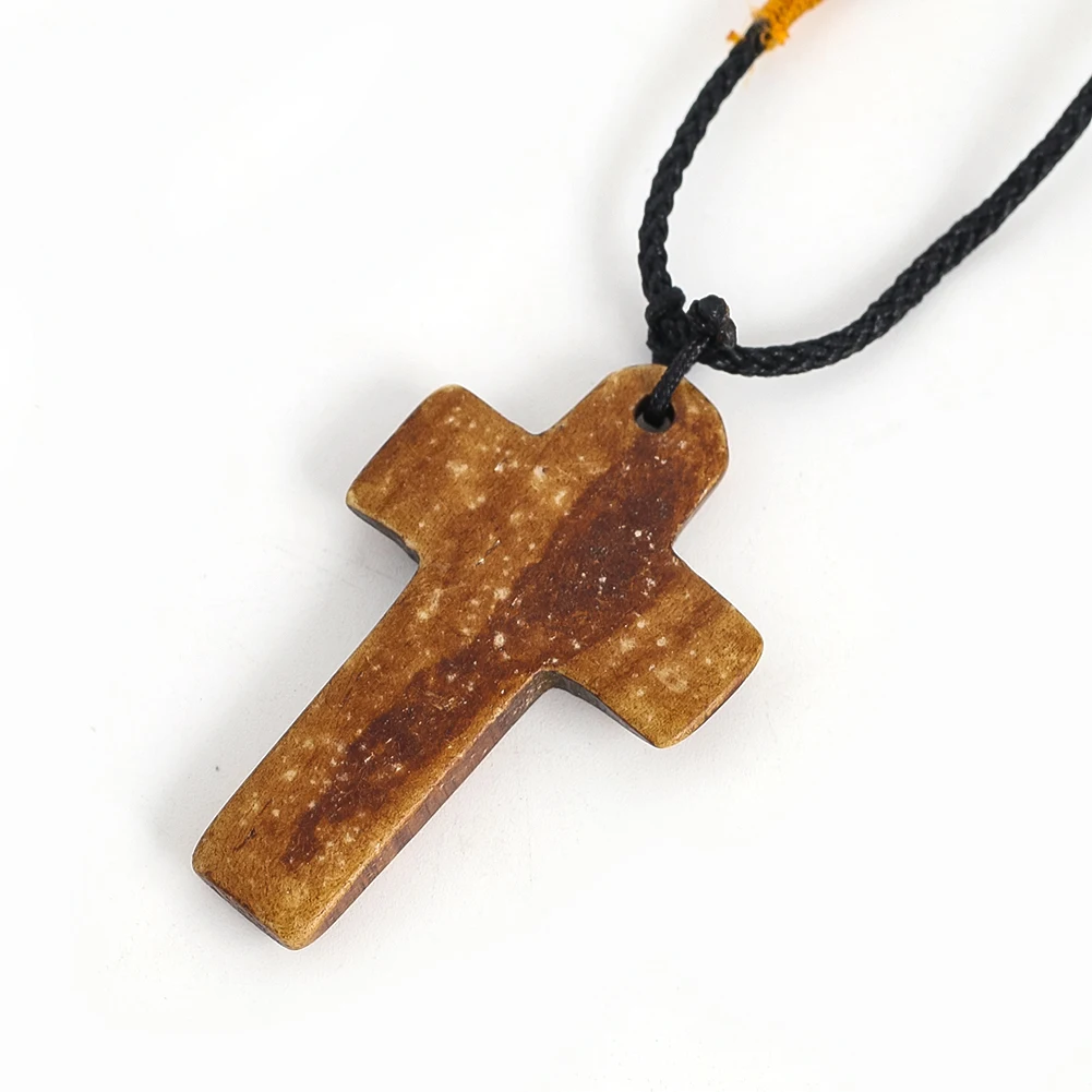 Natürliche Rindfleisch Knochen Kreuz Anhänger Halskette Frieden Symbol Glück Amulett Charms Seil Kette glück verheißen den Schmuck Geschenk für Frauen Männer – Detail 4
